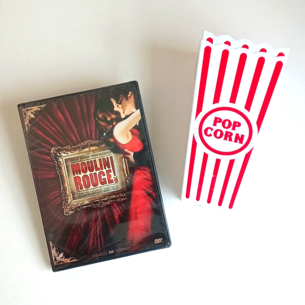 Moulin Rouge DVD Movie & 2 New Reusable Popcorn Containers Nicole Kidman Musical